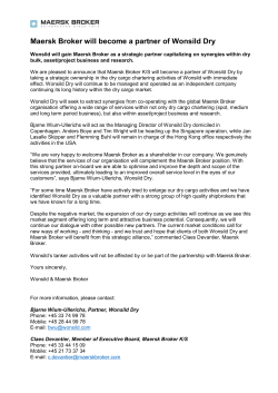 Maersk Broker will become a partner of Wonsild Dry