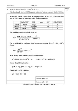 CHEM1612 2006-N-4 November 2006 &bull; The Ka of benzoic acid is