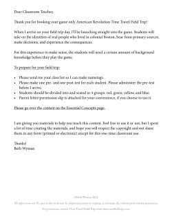 Dear Classroom Teacher, Thank you for booking your game only