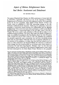 Aspects of Hebrew Enlightenment Satire Saul Berlin: Involvement