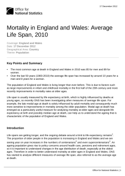 Average Life Span, 2010 - Office for National Statistics