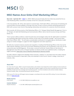 MSCI Names Arun Sinha Chief Marketing Officer