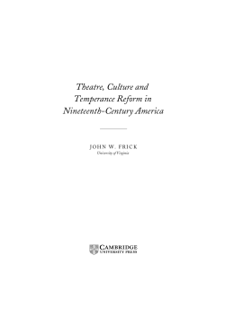 Theatre, Culture and Temperance Reform in Nineteenth