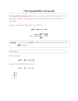 The Quadratic Formula