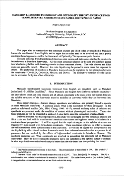MANDARIN LOANWORD PHONOLOGY AND OPTIMALITY