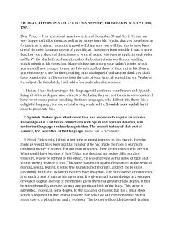 THOMAS JEFFERSON`S LETTER TO HIS NEPHEW, FROM PARIS