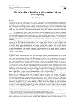 The Value of Oral Tradition to a Researcher of African Historiography