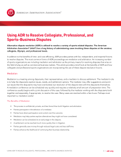 Using ADR to Resolve Collegiate, Professional, and Sports