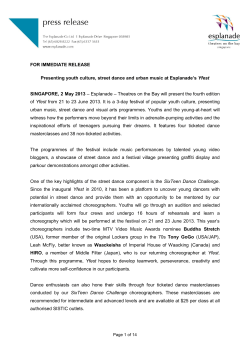 FOR IMMEDIATE RELEASE Presenting youth culture