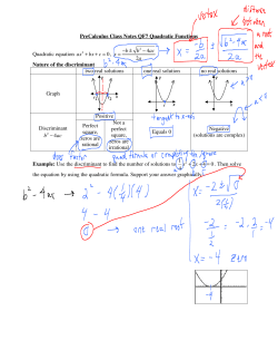 PreCalculus Class Notes QF7 Quadratic Functions Quadratic