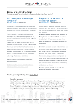 Sample of creative translation Ask the experts: where to go in
