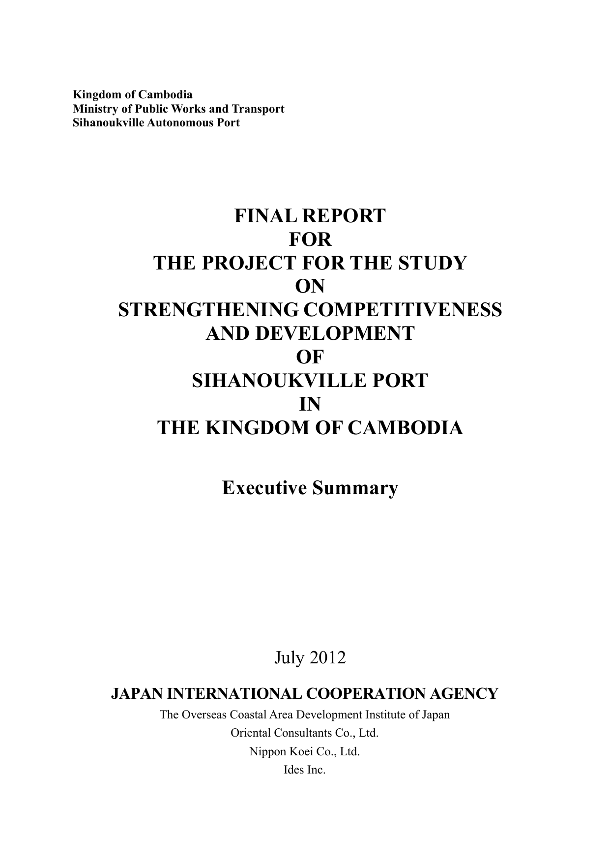 Final Report For The Project For The Study On Strengthening