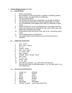 1 I. Critical Writing Packet (8/11/08)
