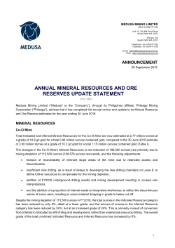 ANNUAL MINERAL RESOURCES AND ORE RESERVES UPDATE