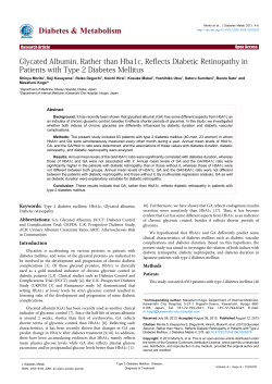 Glycated Albumin, Rather than Hba1c, Reflects Diabetic