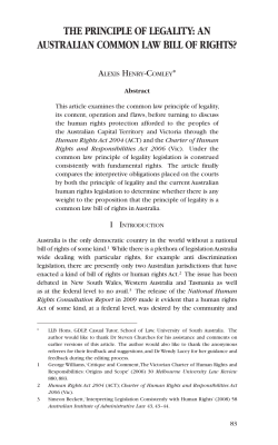 The Principle of Legality: An Australian Common Law Bill of Rights?