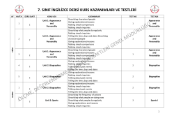 7. sinif i̇ngi̇li̇zce dersi̇ kurs kazanimlari ve testleri̇