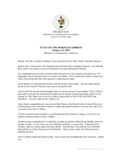 MELINDA KATZ STATE OF THE BOROUGH ADDRESS January 22