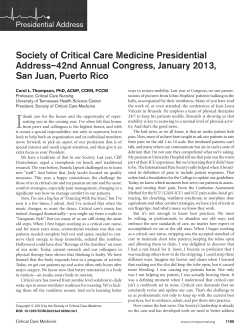 Society of Critical Care Medicine Presidential Address&ndash;42nd Annual