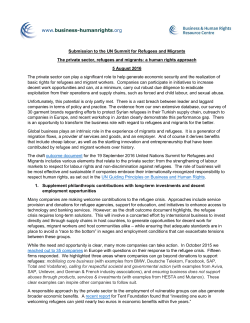 Submission to the UN Summit for Refugees and Migrants The