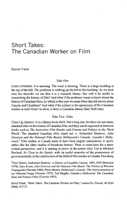 David Frank, `Short Takes: The Canadian Worker on Film`