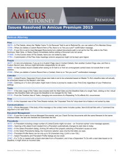 Amicus Premium 2015 - Resolved Issues