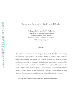 Sliding on the inside of a Conical Surface