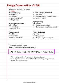 Energy Conservation (Ch 18)