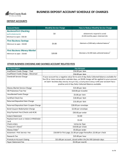 business deposit account schedule of charges
