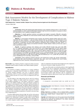 Risk Assessment Models for the Development of Complications in