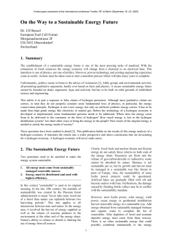 On the Way to a Sustainable Energy Future