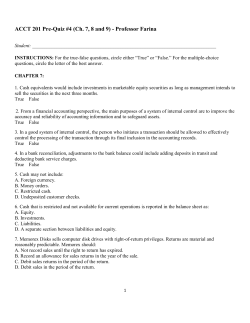 ACCT 201 Pre-Quiz #4 (Ch. 7, 8 and 9) - Professor Farina