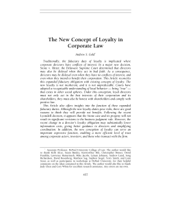 The New Concept of Loyalty in Corporate Law