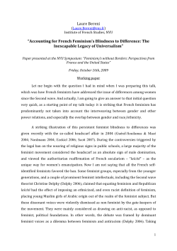 Accounting for French Feminism`s Blindness to