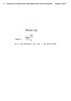 1.4 Continuity, one sided limits, Intermediate Value Theorem.notebook