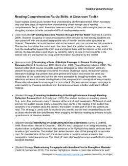 Reading Comprehension Fix-Up Skills: A Classroom Toolkit
