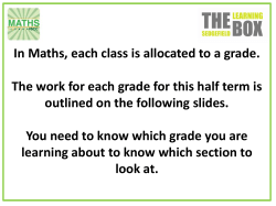 In Maths, each class is allocated to a grade. The work for each grade
