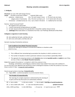 Meaning: semantics and pragmatics 1