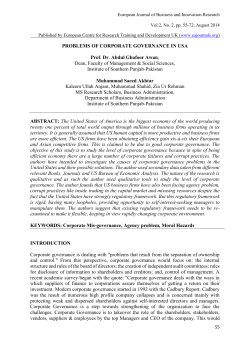 Problems of Corporate Governance in United States of America: