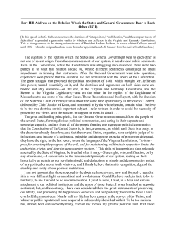 Fort Hill Address on the Relation Which the States and