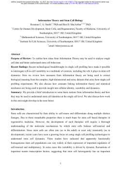 1 Information Theory and Stem Cell Biology Rosanna CG