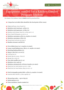 Equipment needed for a Kitchen Garden Program kitchen