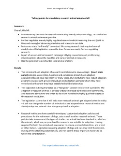 Talking points for mandatory research animal adoption bill Summary