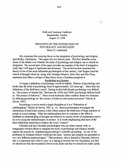 Faith and Learning Conferece Bogenhofen, Austria August 15, 1998