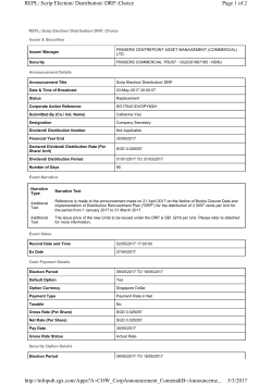 Issue Price of New Units Persuant to the Distribution Reinvestment