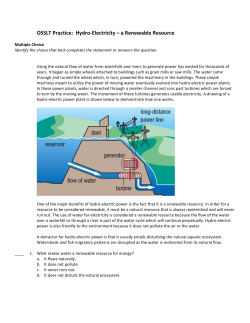 OSSLT Practice: Hydro-‐Electricity &ndash; a Renewable Resource