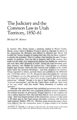 The Judiciary and the Common Law in Utah Territory, 1850-61