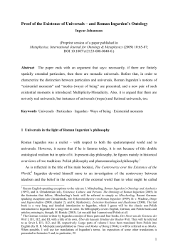 Proof of the Existence of Universals &ndash; and Roman Ingarden`s Ontology