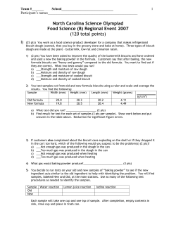 North Carolina Science Olympiad Food Science (B)