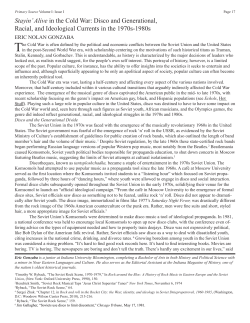 Stayin` Alive in the Cold War: Disco and Generational, Racial, and